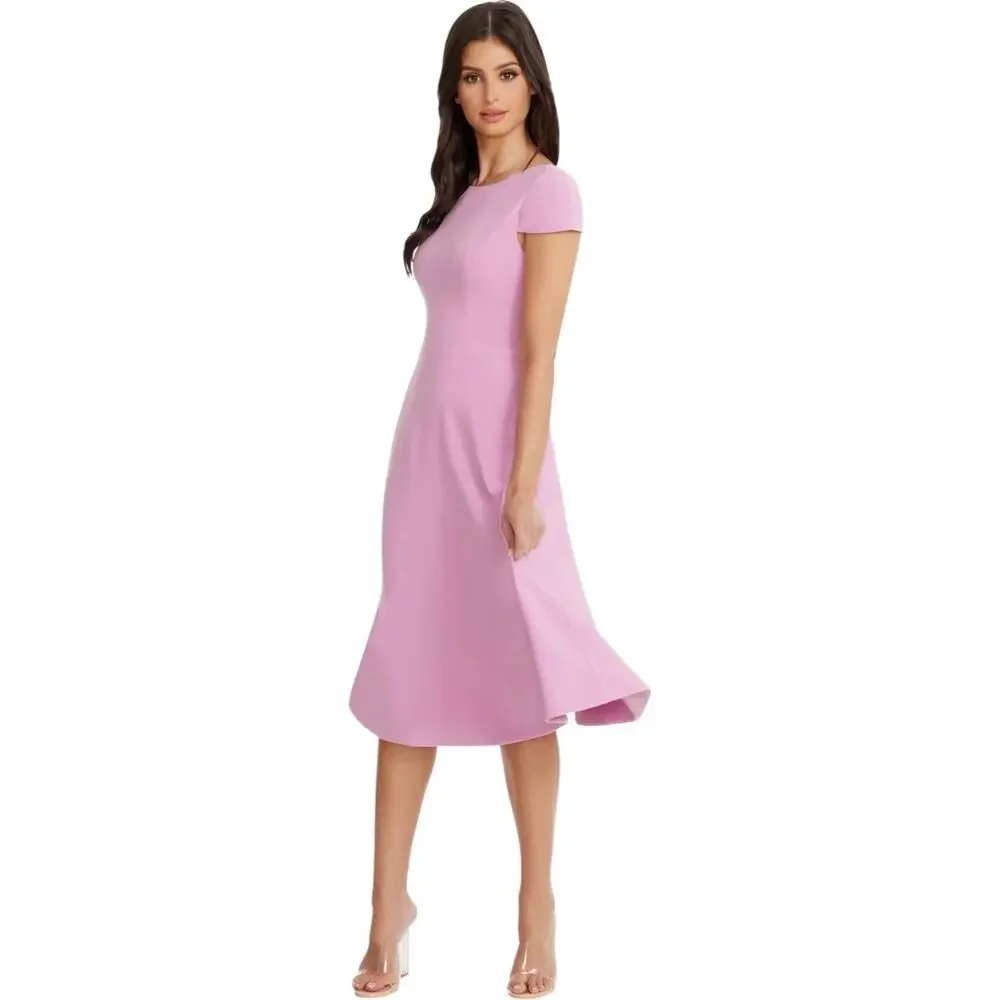 Dress The Population Livia Dress Womens Small Pink Midi Cap Sleeve Fit Flare